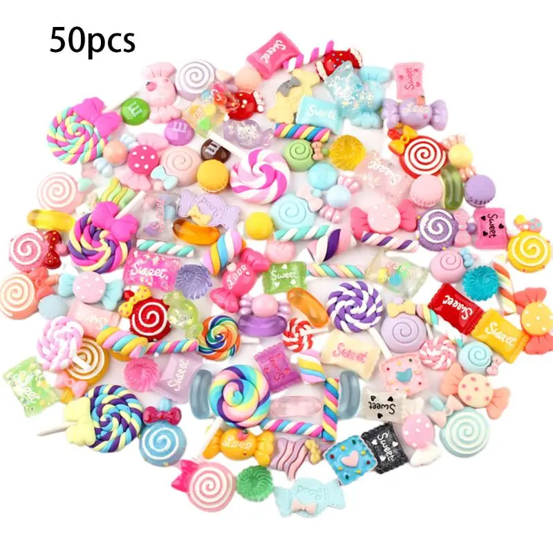 50pcs 30/50/100 шт Ассорти из смолы подвески смешанный конфеты капли масла с плоской задней Кабошон бусины для самостоятельного изготовления Скрапбукинг ч ремесла - Цвет: 50pcs