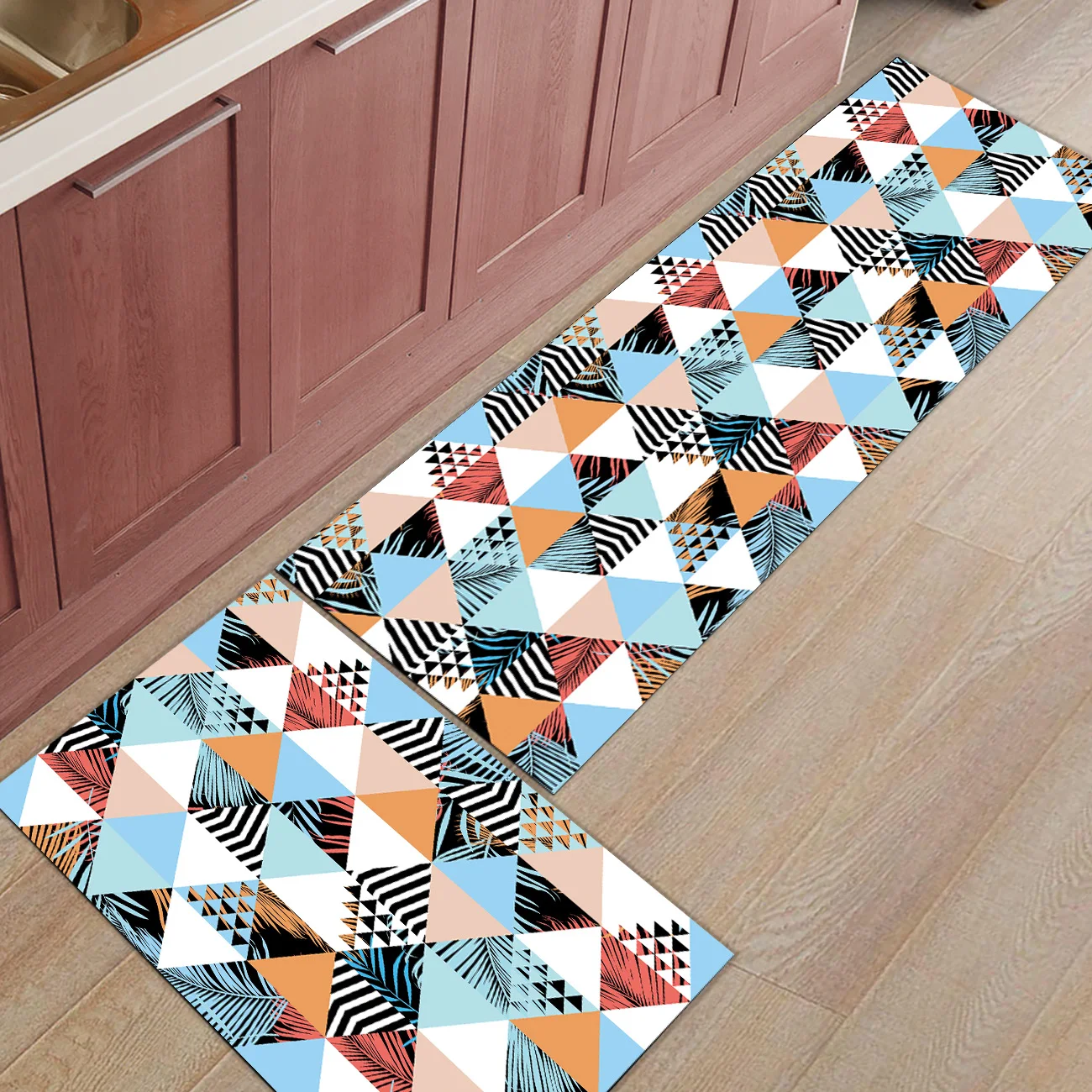 Абстрактная Геометрия с акварельные изображения 2 шт. коврик для кухонных дверей для входного пути загрузки скребок для обуви аксессуар