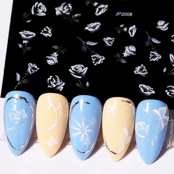 

Black White Gold Hollow Letter 3D Nail Sticker Self-Adhesive Butterfly Designs Transfer Decals Foil Nail Manicuring Decor