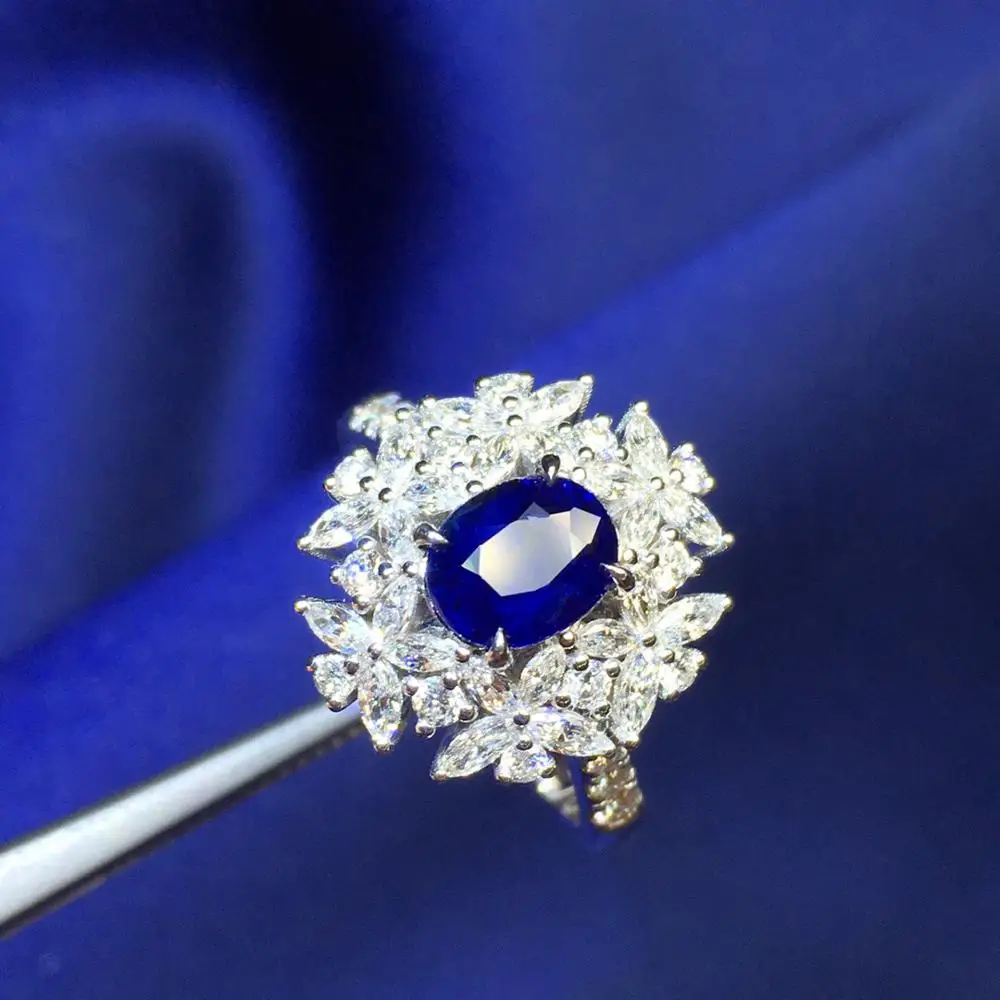 Хорошее ювелирное изделие, сапфировое кольцо, натуральный 1.16ct, не нагревается, королевский синий сапфир, драгоценный камень, чистое золото 18 K, ювелирные изделия для женщин, кольца с бриллиантами