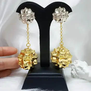 

Copper Ball Long Earrings Women Bridal Wedding Dress Accessories Jewelry Big silverDrop Earrings