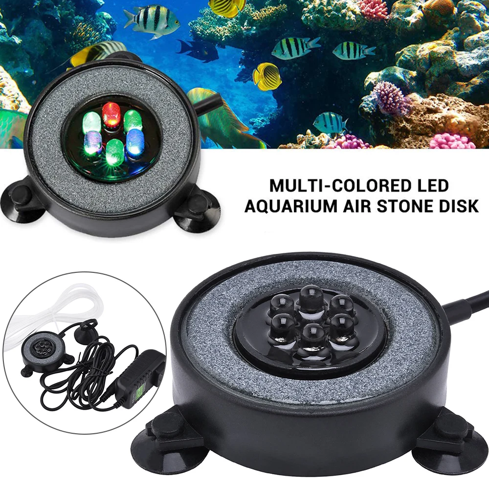 

Multi Color Aquarium Air Stone Disk Waterproof Air Bubble Light Color Auto Changing Round LED Light Fish Tank Bubbler Lamp D35