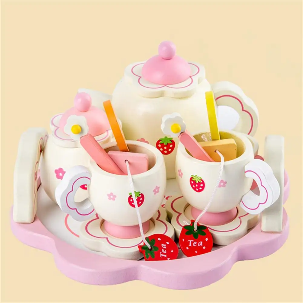 Игрушки для девочек имитация деревянные кухонные игрушки розовый Чай комплект кукольного домика развивающие игрушки инструменты детская игрушка-пазл для раннего развития подарочные столовые приборы