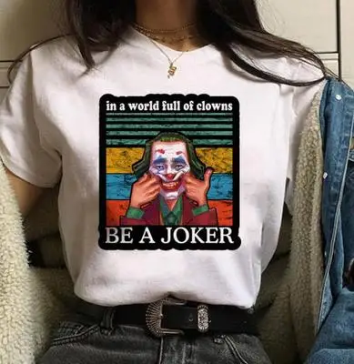 

Joker clown print T-shirt top classic versatile white Funny print summer women's short t-shirt tee