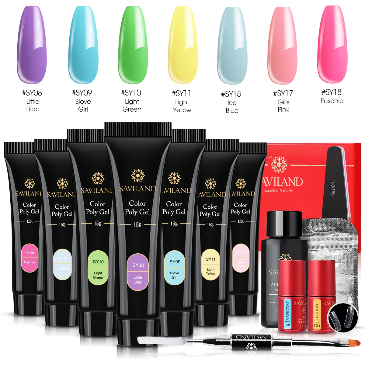 13 PCS SET 2 Saviland Цвет поли гель набор 15 мл УФ-гель для ногтей быстрый жесткий строитель расширение верхнее Базовое покрытие для ногтей дизайн салона - Цвет: 13 PCS SET 2
