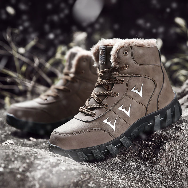 

High-top Winter Plus Velvet Warm Snow Boots Breathable Waterproof Leather Non-slip Hunting Shoes Men Outdoor Hiking Sneakers