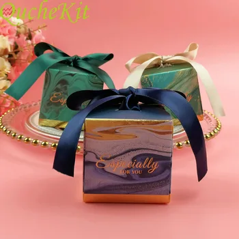 

50/100pcs Ink Theme Wedding Candy Box White Marbling Paper Gift Box For Packaging Baby Shower Christmas Gift Chocolate Sweet Bag