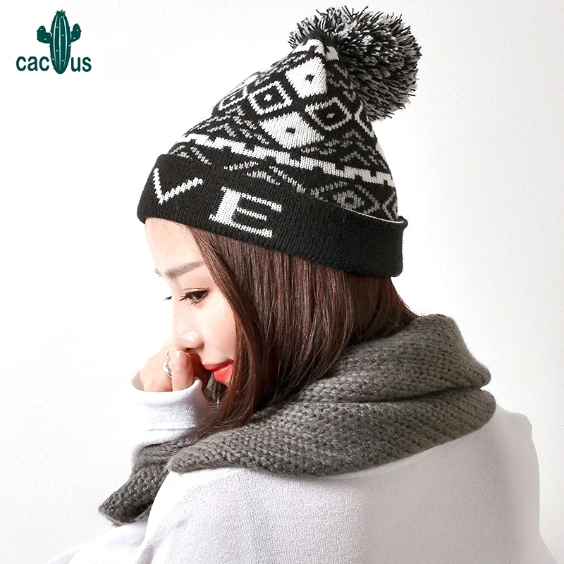 

Winter Hat for Women Woolen Thickened Knit Hats Letter Print Beanies Warm Hat Soft Casual Fashion Leisure Cap Ski Hat