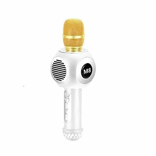 White Беспроводной микрофон для караоке, светодиодный светильник M8 со встроенным bluetooth-динамиком, портативный ручной микрофон для караоке телефона - Цвет: White