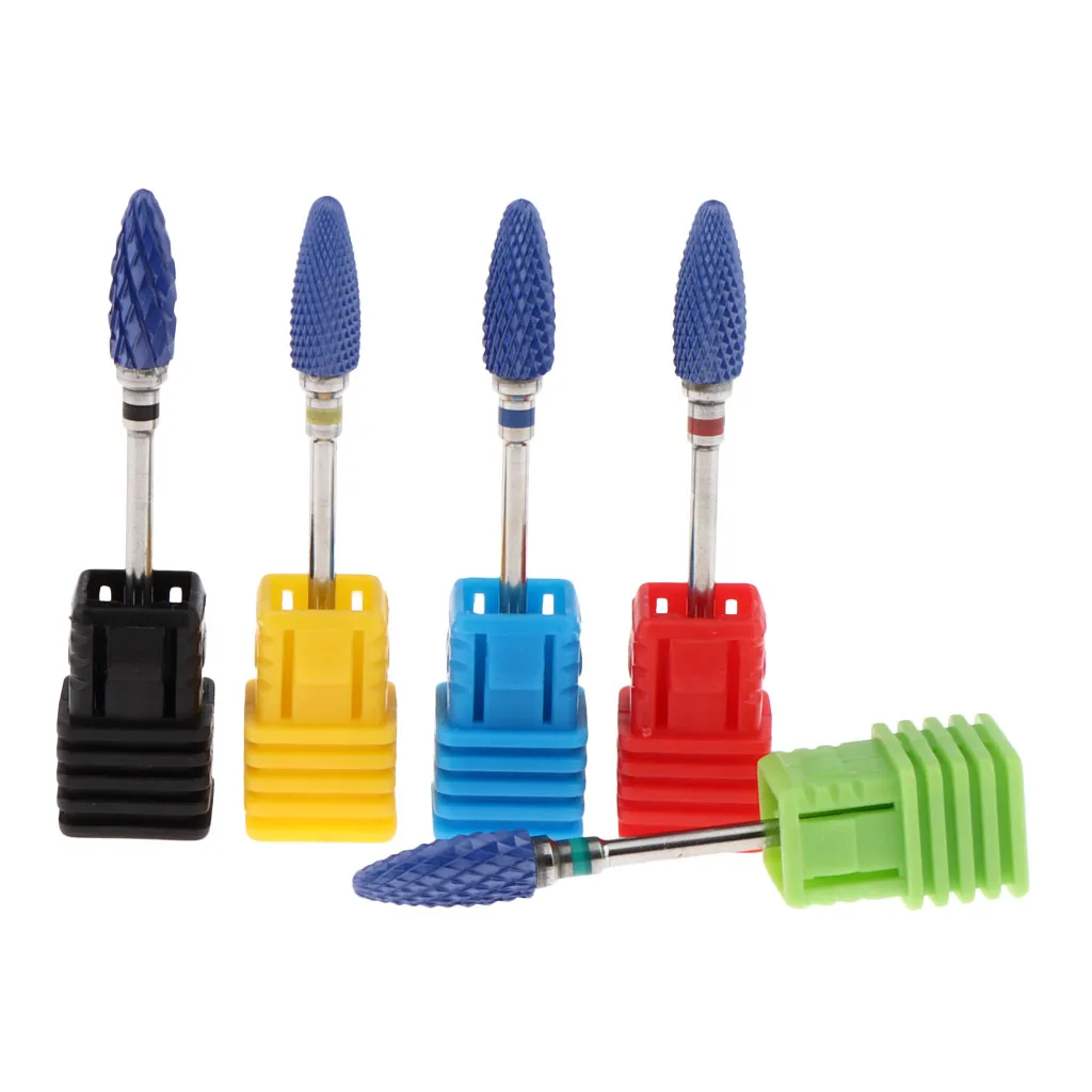 5Pcs/set Durable Ceramic Nail Grinding Drill Bits for Acrylic Gel UV Nails Removal, Safety Cuticle Dead Skin Cleanser, XF~XC