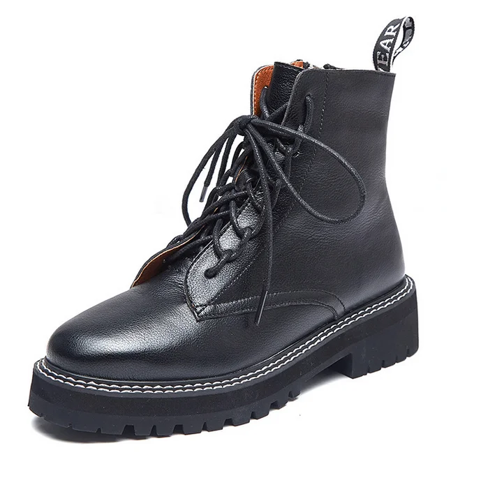 Boots Female Women Shoes Ankle 2020 New Autumn British Wind Genuine Leather Thick with Short Boots Motorcycle Boots  Botas Mujer