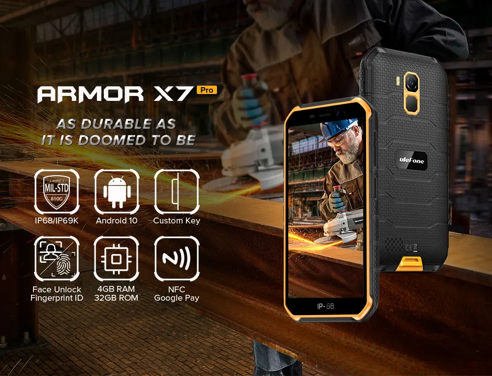 cheap android cell phones Ulefone Armor X7 Pro IP68/IP69K Waterproof Rugged Phone Android 10 Mobile Phone 4GB RAM 32GB ROM NFC 4000mAh Smartphone cellphones android