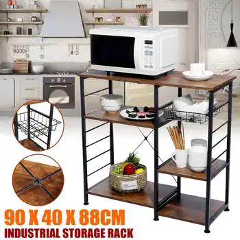 

90x40x88cm Industrial Heavy Duty 4 Tier Microwave Oven Cart Bakers Rack Kitchen Storage Shelves