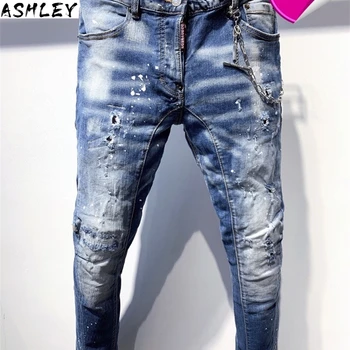 

Italy European mens jeans pants men coolguy jeans Men Slim jeans denim trousers blue hole Pants jeans for men