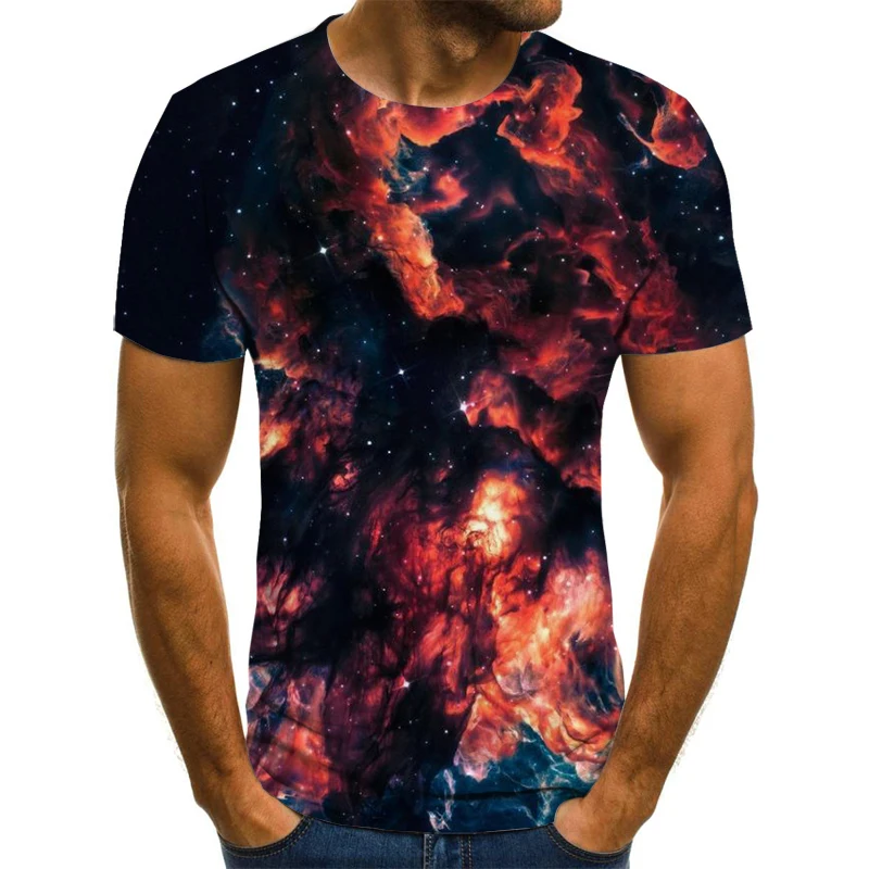 

2021 Summer Fashion Male T-shirt 3D Printing Starry Sky Round Neck Short Sleeve Casual Breathable Top