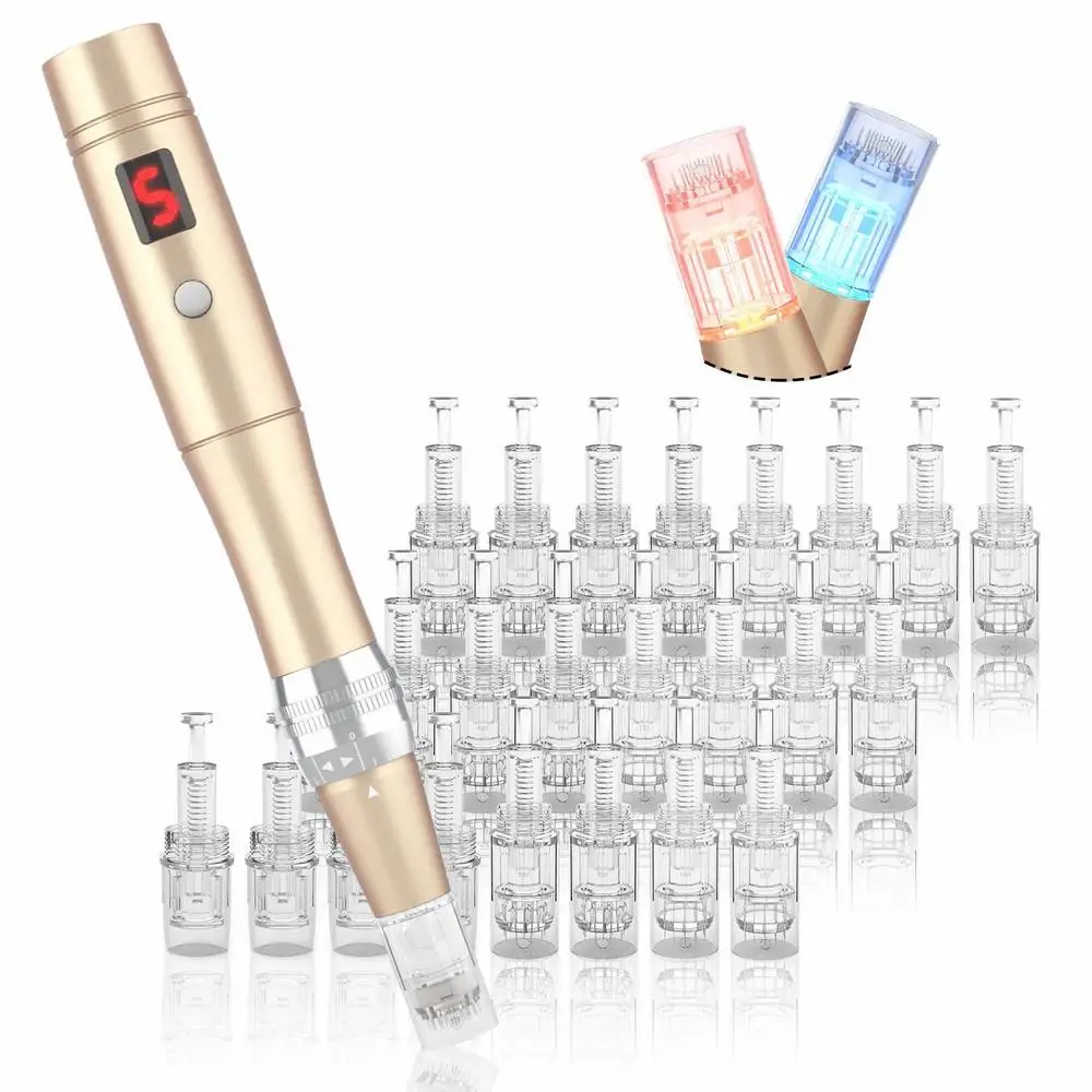 Derma ручка с 24 иглами картриджи для роста кожи лица волос дермафен | Красота и