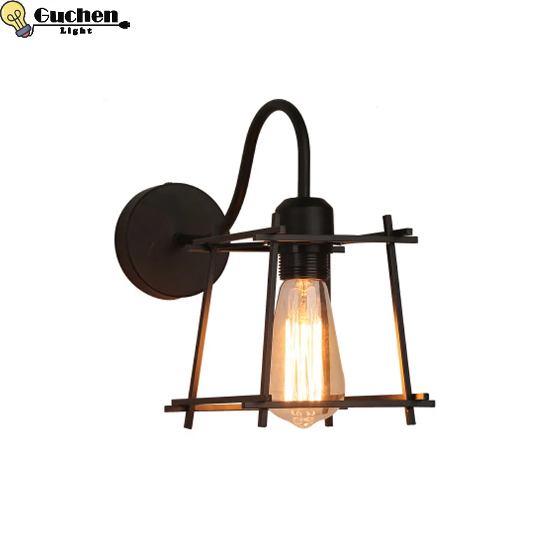Vintage Industrial Retro Cage Wall Lamp black Wall sconces Bedroom kitchen Warehouse Workshop Corridor Aisle Retro indoor LED