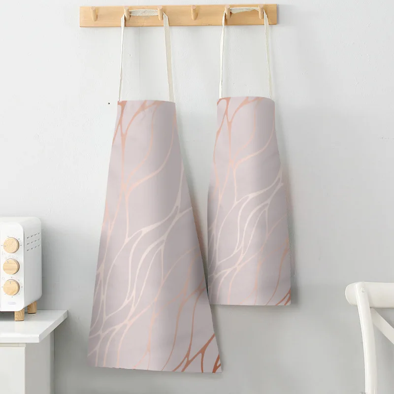 Rose Gold Geometric Printed Kitchen Aprons for Women Man Home Cooking Baking Shop Cleaning Cotton Linen Apron