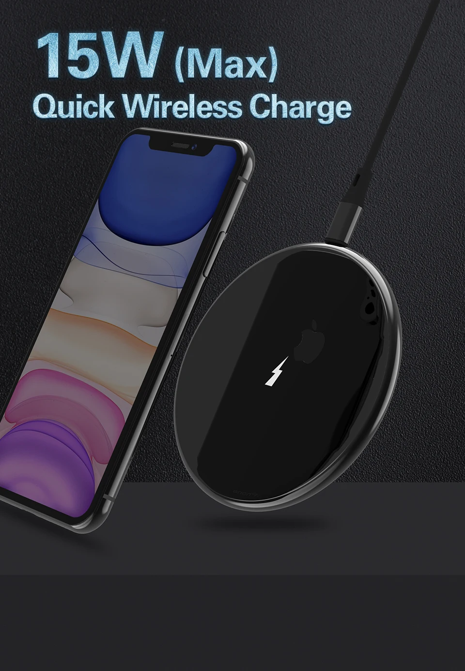 Беспроводное зарядное устройство Posugear 15 Вт для iPhone 11 Pro Max X XS Max XR, беспроводная зарядная панель для samsung Galaxy Note 10 Plus Note 9