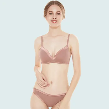 

Summer Non-Steel Ring WOMEN'S Seamless Bra Set Shiny Side Versatile Solid Lingerie Thin Cotton Comfortable Push up