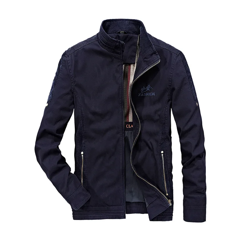 

Осенняя куртка мужская повседневная Свободная куртка с воротником-стойкой и длинным рукавом, Мужская ветровка, куртка в стиле милитари из размера плюс M-4XL хлопка