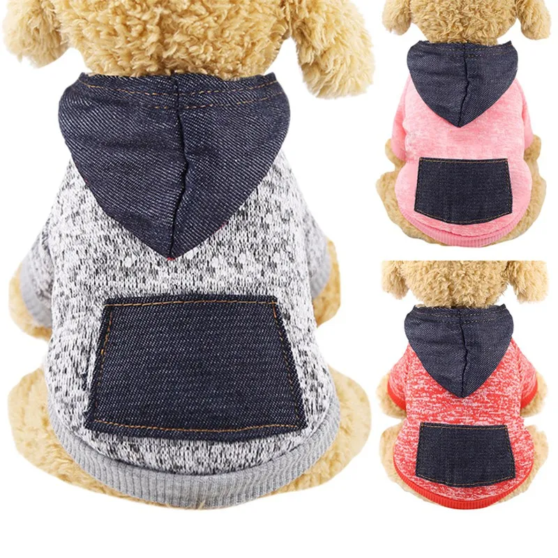 

Pet Clothes Autumn And Winter 2-legged Costume Dog Knitting Sweater Hoodie With Denim Pocket