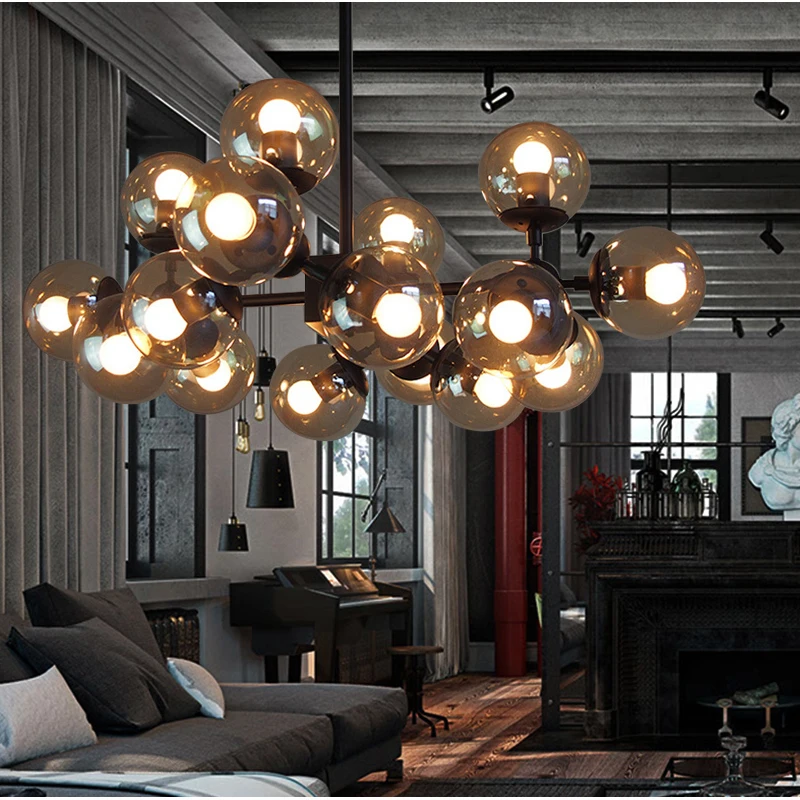 Скандинавские современные стеклянные круглые люстра в виде шаров промышленные Лофт железные люстры гостиная спальня светильники
