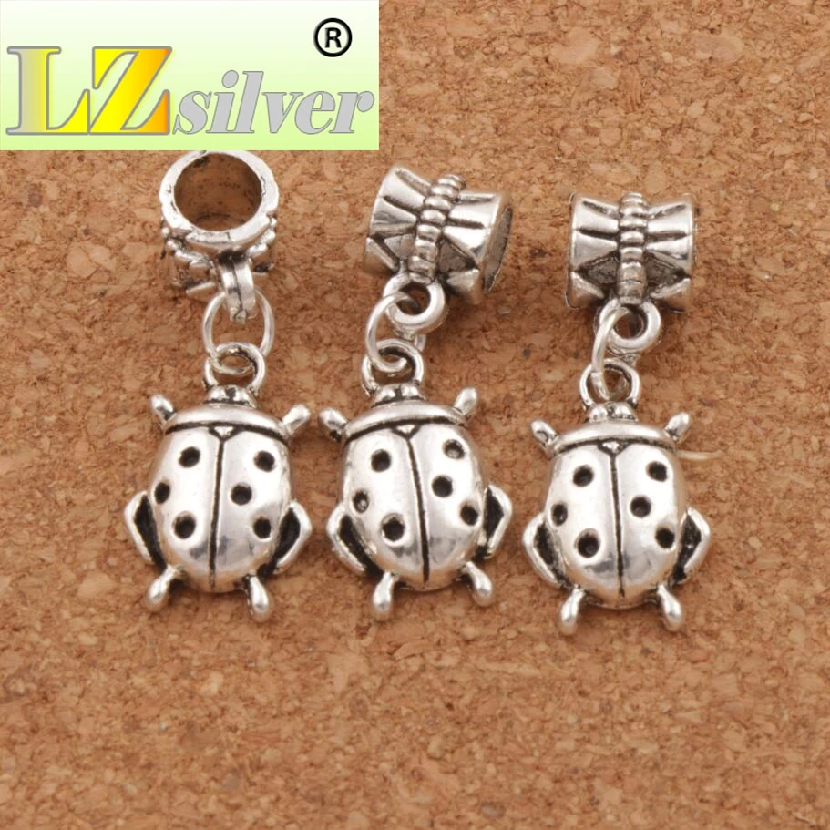 Ladybug Charm Beads 11x28.5mm 100pcs zinc alloy Dangle Fit European Bracelets Jewelry DIY B1553