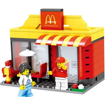 

[New] City mini street view MacDonald Hamburg fast food Restaurant store + figures Building blocks funny assembles game toy gift