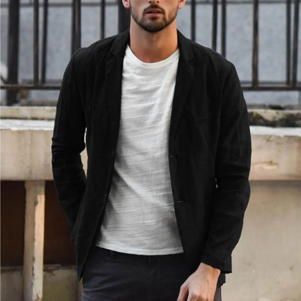 New Arrival Men Blazer Linen Jacket Slim Fit Coat Casual Outwear Single Breasted Male Jacket Coats High Quality plus size