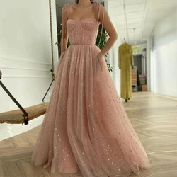 Pretty Prom Dresses For Girl Thin Straps Tulle With Shinny Formal Party Gown A Line Elegant Long Robe De Soriee 2021 Zipper Back