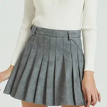 

jiuqing Suede skirt women's autumn winter TB pleated skirt high waist A-line skirt Korean student chic skirt