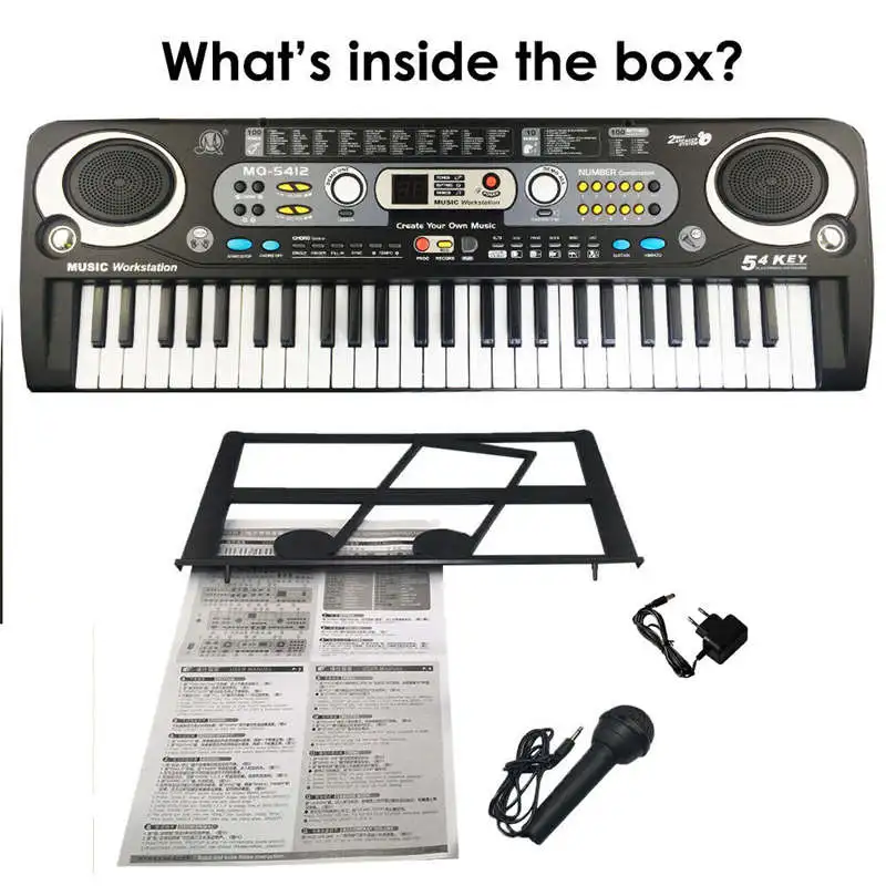  54 Keys Digital Electronic Keyboard & Microphone Electric Led Adult Size Eu Plus