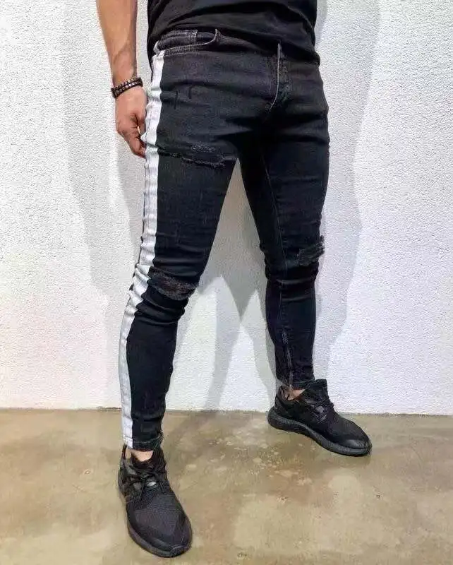 Men's Styles Black Ripped Jeans Homme Popular Trend Slim Fit Denim Long Pants streetwear Skinny Trousers mens jeans brand