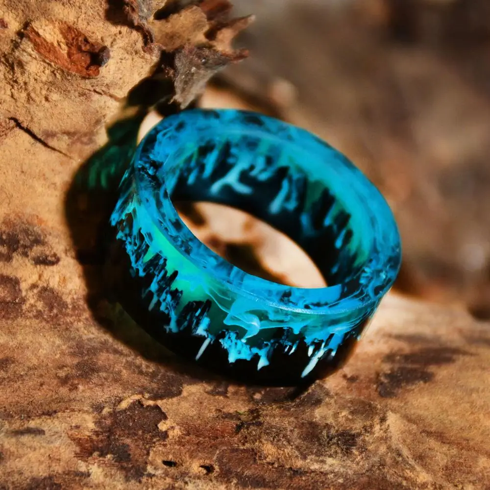 Blue Resin Rings for Women Men Wood Resin Landscape Ring Male Natural Scenery Epoxy Resin Rings Female Finger Punk Jewelry 