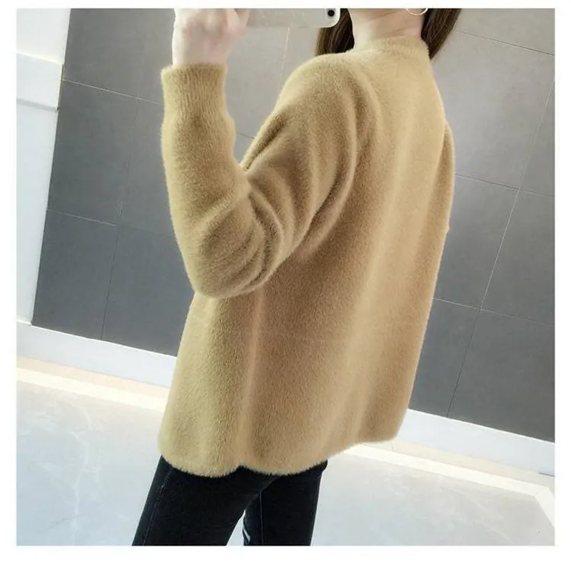 Mink fur autumn and winter sweater coat new women's loose velvet long-sleeved cardigan PZ2438