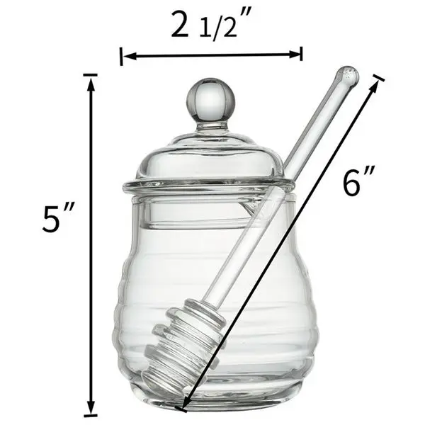 Transparent glass honey jar with lid Honey Jar with Dipper, Clear, 9 Ounces