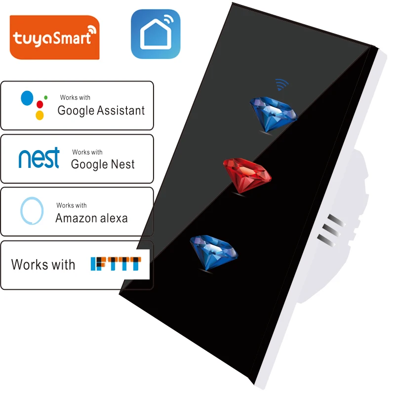 US Standard tuya Smart 1 Way Home Wireless WiFi Wall Light Touch Switch Panel Wall interruptor,Need Neutral line,Diamond pattern