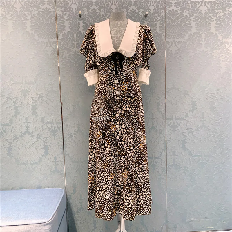 

Женское винтажное шифоновое платье, ТРАПЕЦИЕВИДНОЕ пляжное платье во французском стиле с цветочным принтом, завышенной талией и рукавами-фонариками на лето