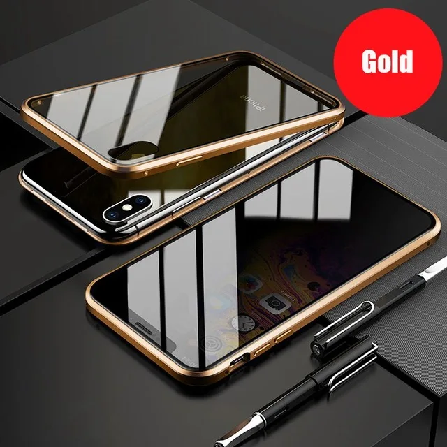 Gold Магнитный металлический чехол для samsung Galaxy S10 S9 S8 Note 8 9 10 Plus A50 A70 для iPhone 11 Pro Max X XR XS Max 7 8 6 6s Plus - Цвет: Gold