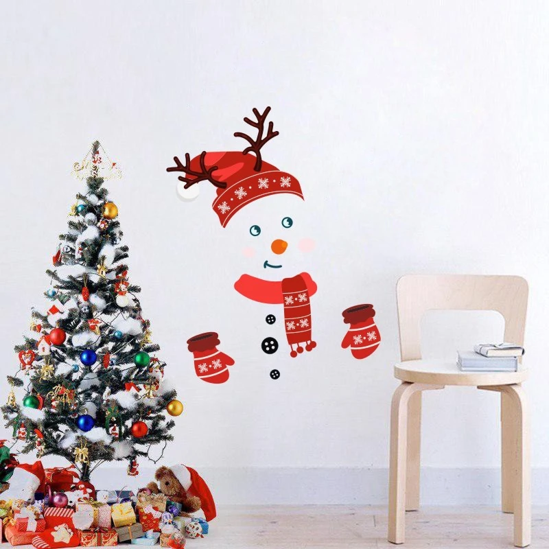 Merry Christmas Wall PVC Sticker Fashion Lovely Snowman DIY Glass Window Door Cute Festival Refrigerator Home Decoration | Дом и сад