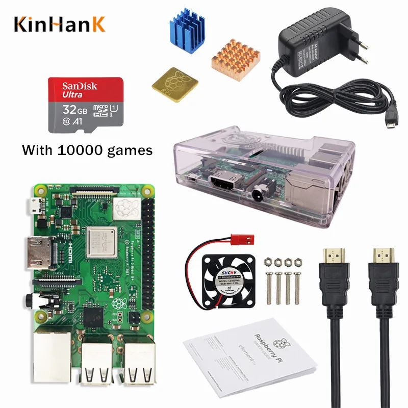 Новый стартовый набор для игр Raspberry Pi 3 Model B/B + консоль видеоигр с SD картой 32 ГБ и