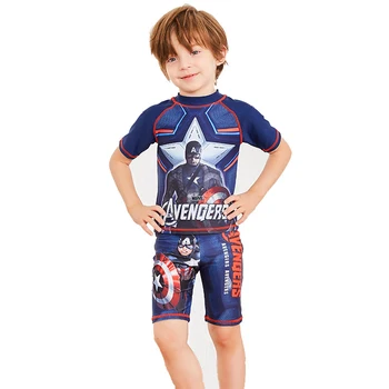 

Kids Boys Swimsuit 2 Pieces With Cap Captain America Printed Children Boys Swimwear Beach Clothes Boy Summer Bathing Suit