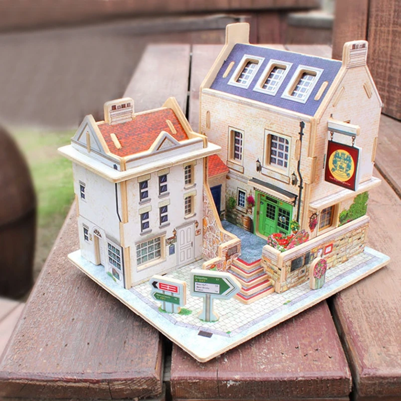 Деревянный 3D ручной DIY стерео Головоломка доска Пазлы для детей Собранный Дом Модель Дерево DIY ручной Бар