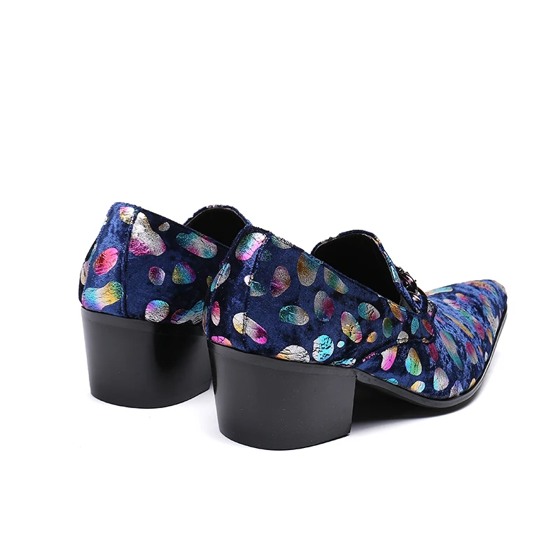 Pointed Toe Printing Leather Wedding Dress Shoes Men High Heels Mens Trendy Party Height Increase Shoes Singer Dancer Work Shoes