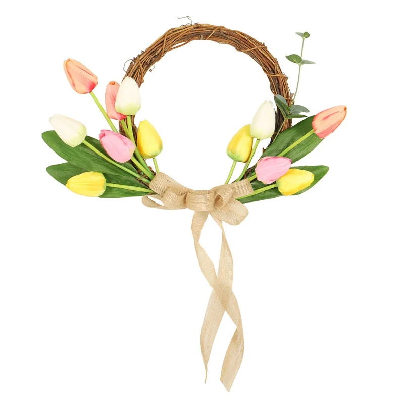 Artificial Flowers Garland Wooden Frame Pendant Faux Floral Hanging Wreath For Wall Wedding Decorations Garland - Цвет: Светло-зеленый