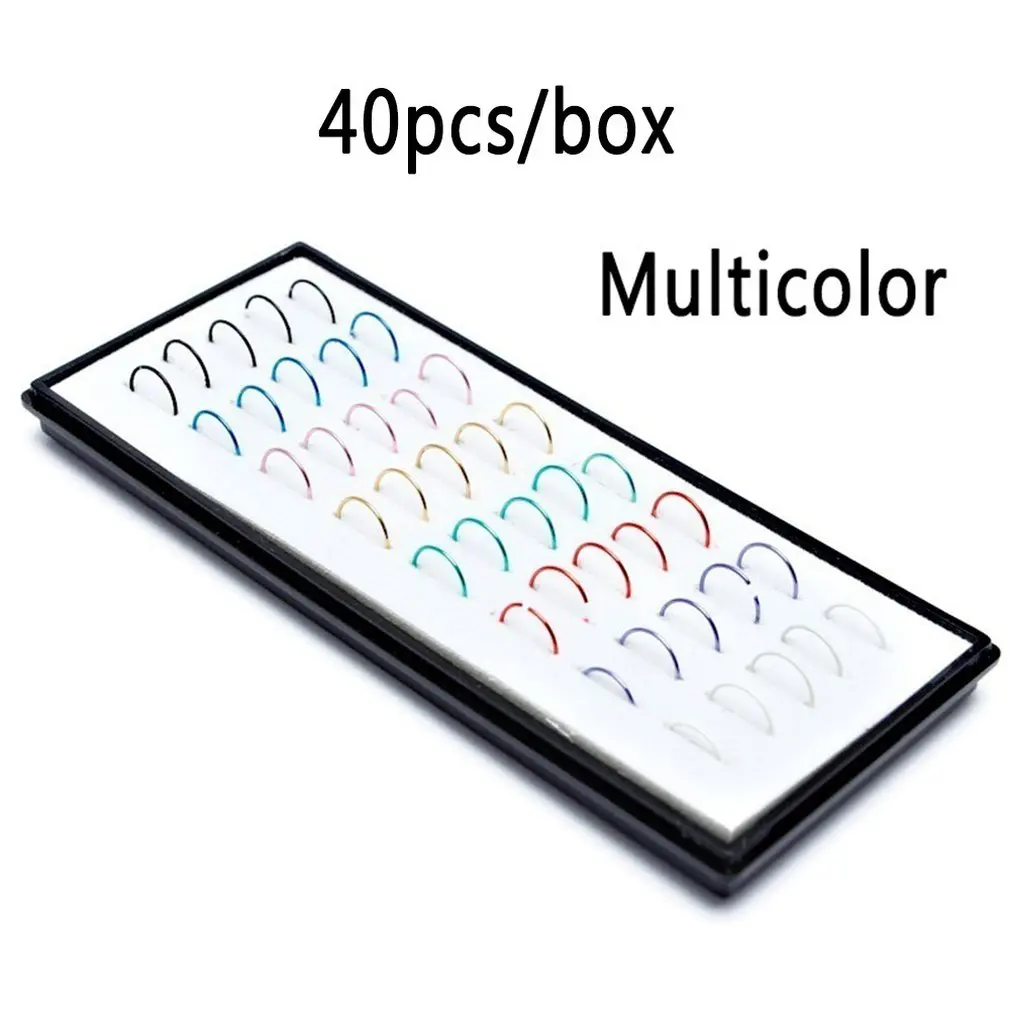 40pcs colorful Нержавеющая сталь Открытый круг кольцо для носа ногтей носовой гвоздь с защитой от проколов ювелирные изделия кольцо для носа из нержавеющей стали - Окраска металла: 40pcs colorful