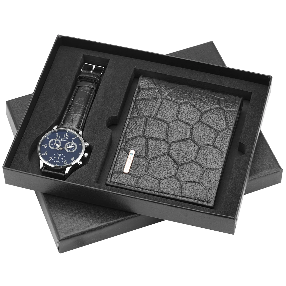 Уникальные мужские кварцевые часы из натуральной кожи бумажник на подарок набор практичные часы с пряжкой в деловом стиле мужские часы лучшие подарки - Цвет: 48
