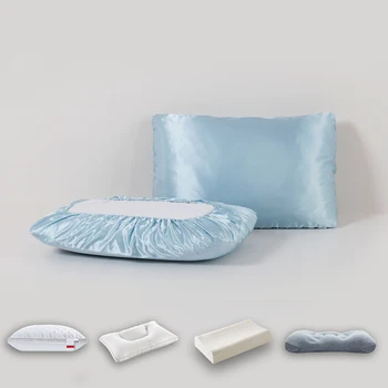 

SUCSES Satin Pillowcase for Hair and Skin 2-Pack Silk Like Pillow Covers with Elastic Closure Queen King Size Bed Pillow Cases