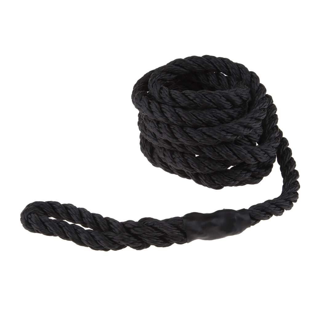 1 Pcs 3/8 INCH X 6.5 FT Black  Double Braided Fender Line Boat Mooring Line Spliced Eye